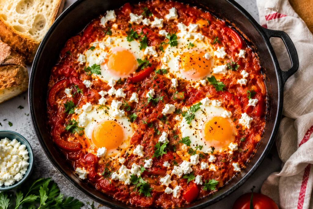 Shakshuka eggs in tomato sauce