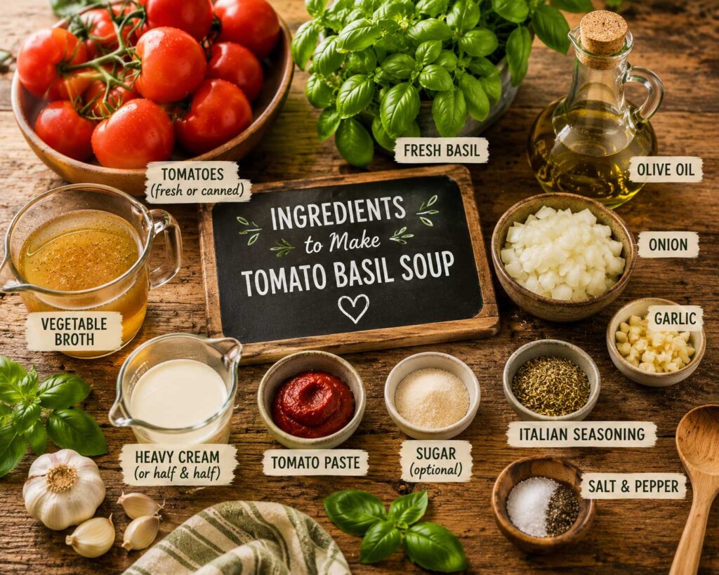 Tomato basil soup ingredients