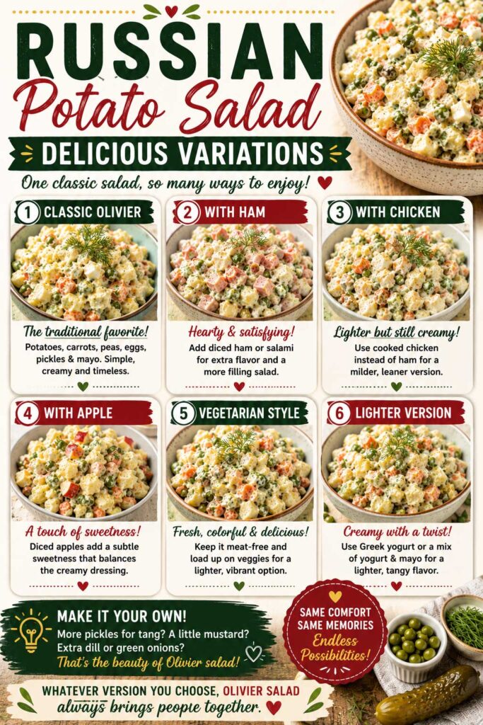 Delicious variants of Russian potato salad Olivier