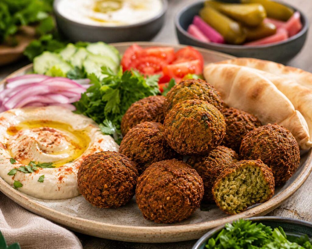Mediterranean mezze platter with vegan falafel recipe