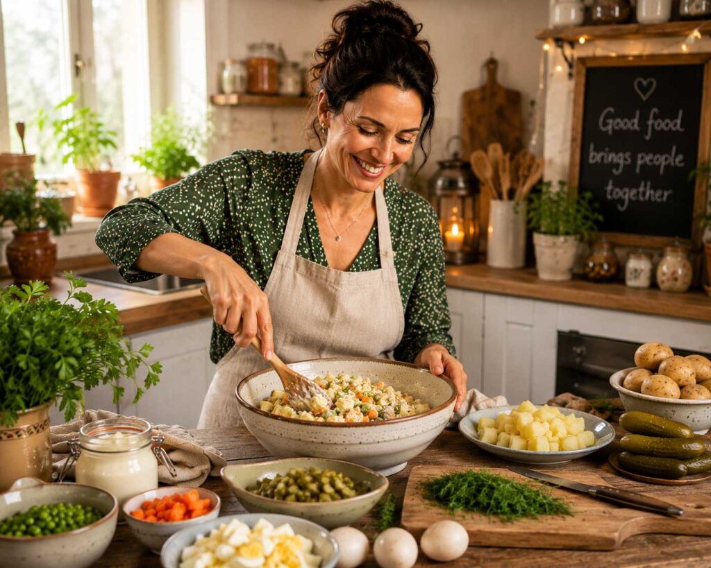 Russian salad recipe preparation steps