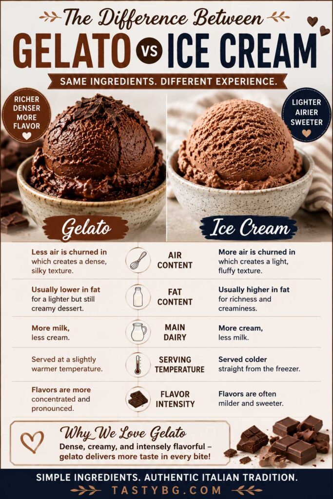 Gelato vs ice cream comparison infographic