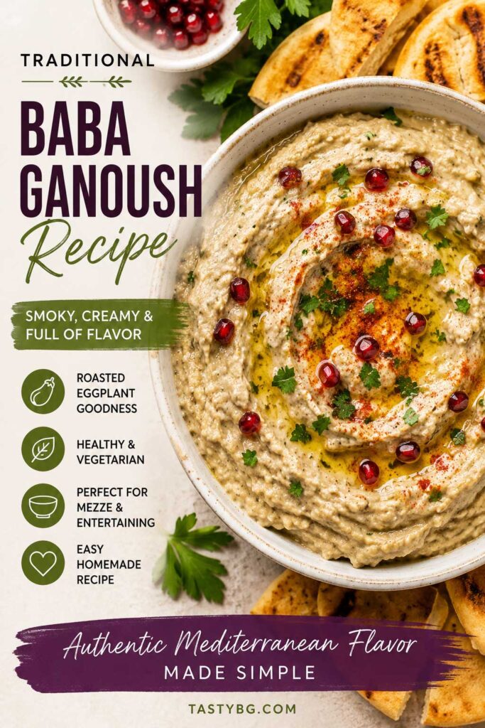 Traditional Baba ganoush recipe with grilled pita