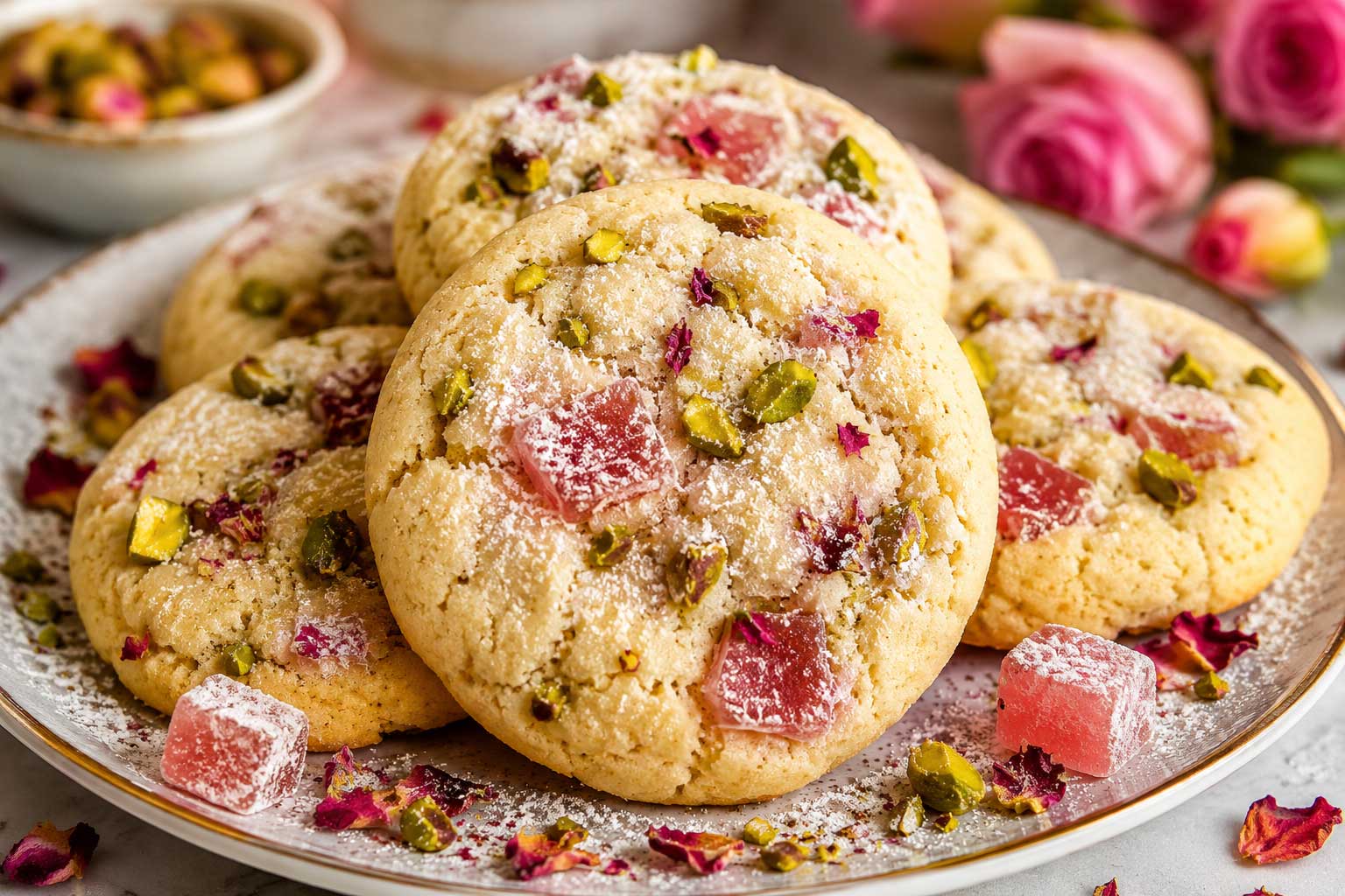 Pistachio Rose Turkish Delight Cookies recipe