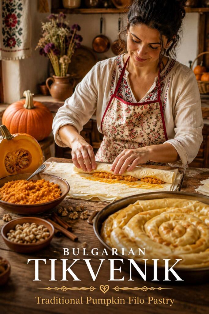 Traditional Bulgarian tikvenik recipe preparation