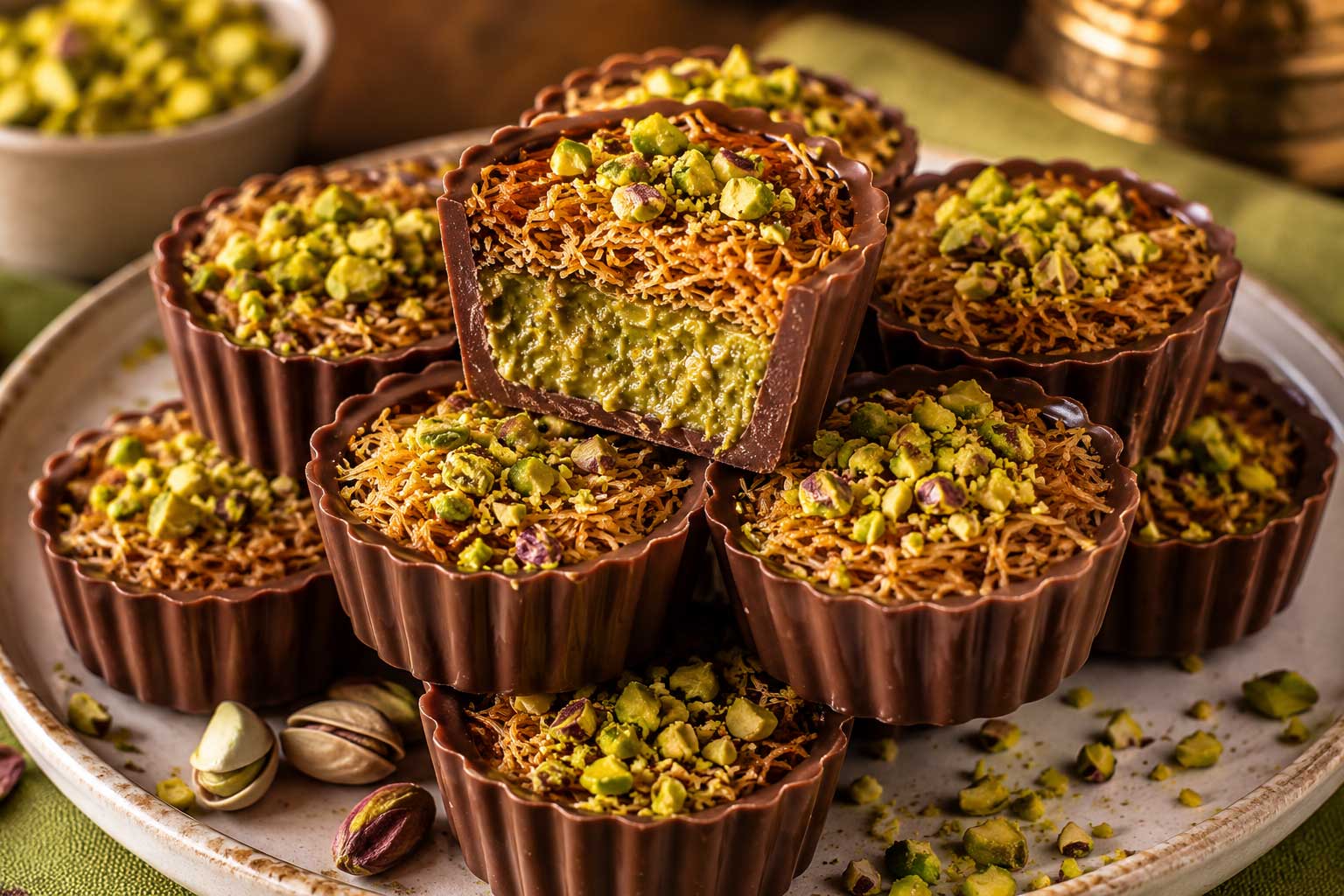 Pistachio Kunafa Chocolate Cups recipe