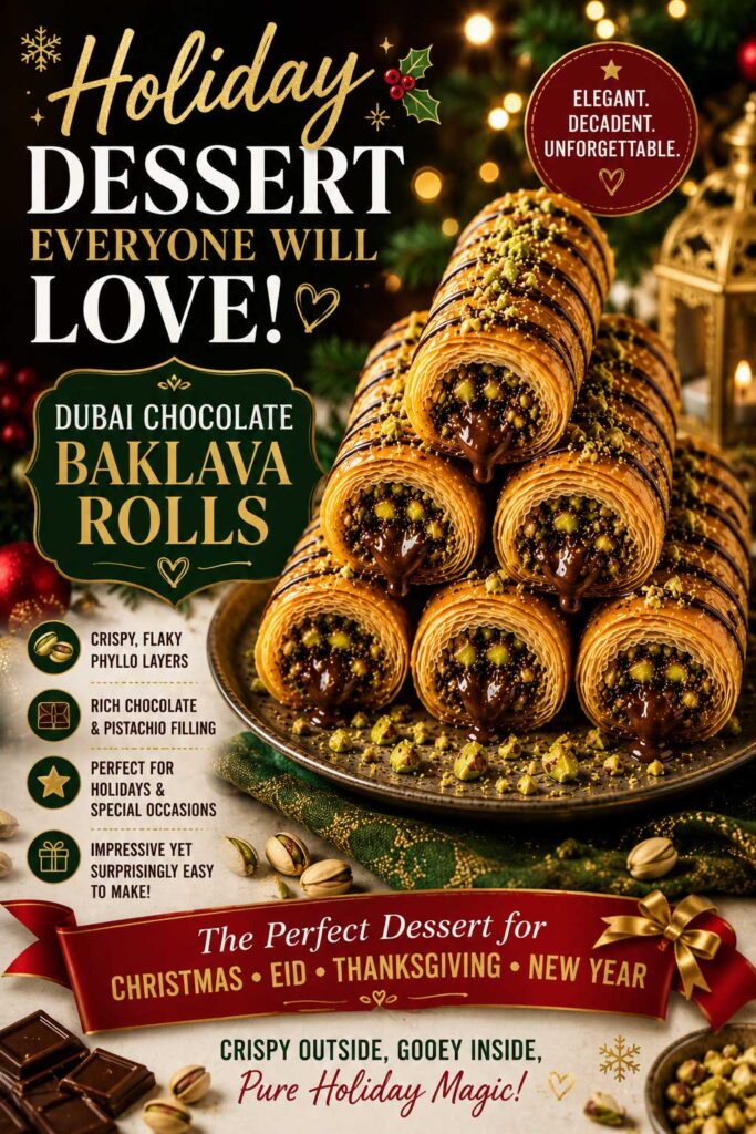 Holiday Variations of Dubai Chocolate Baklava Rolls