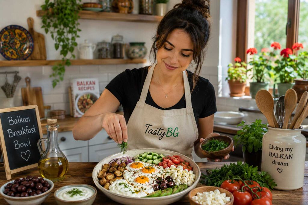 Mediterranean breakfast bowl prepared at home