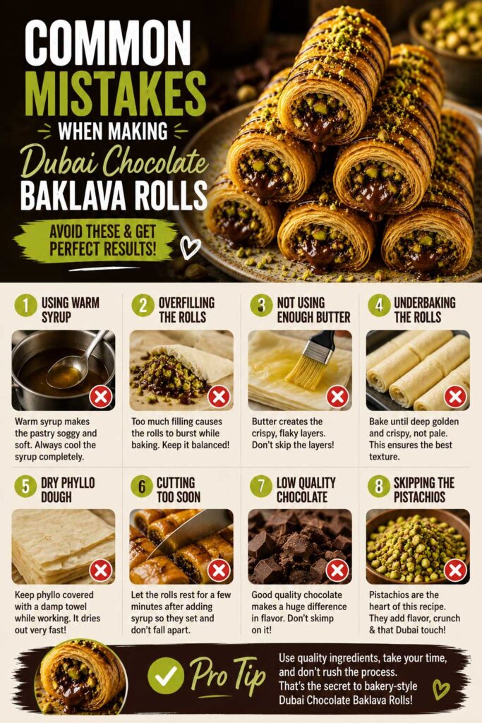 Mistakes to Avoid when making the Dubai Chocolate Baklava Rolls recipe