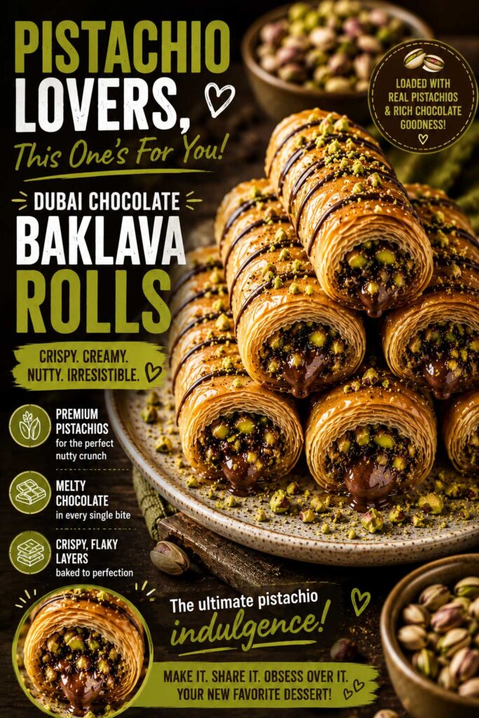 dubai chocolate pistachio baklava rolls recipe