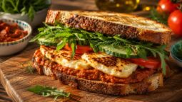 crispy halloumi lutenitsa sandwich recipe