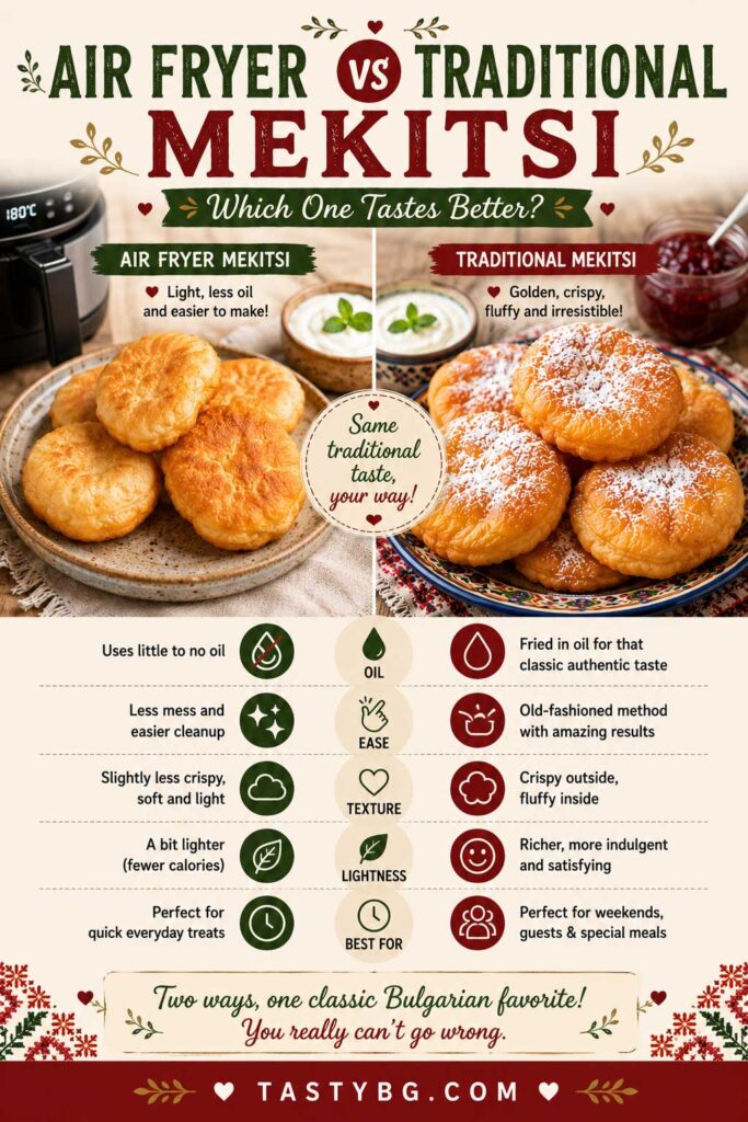 Bulgarian Air fryer mekitsi vs traditional mekitsi recipe