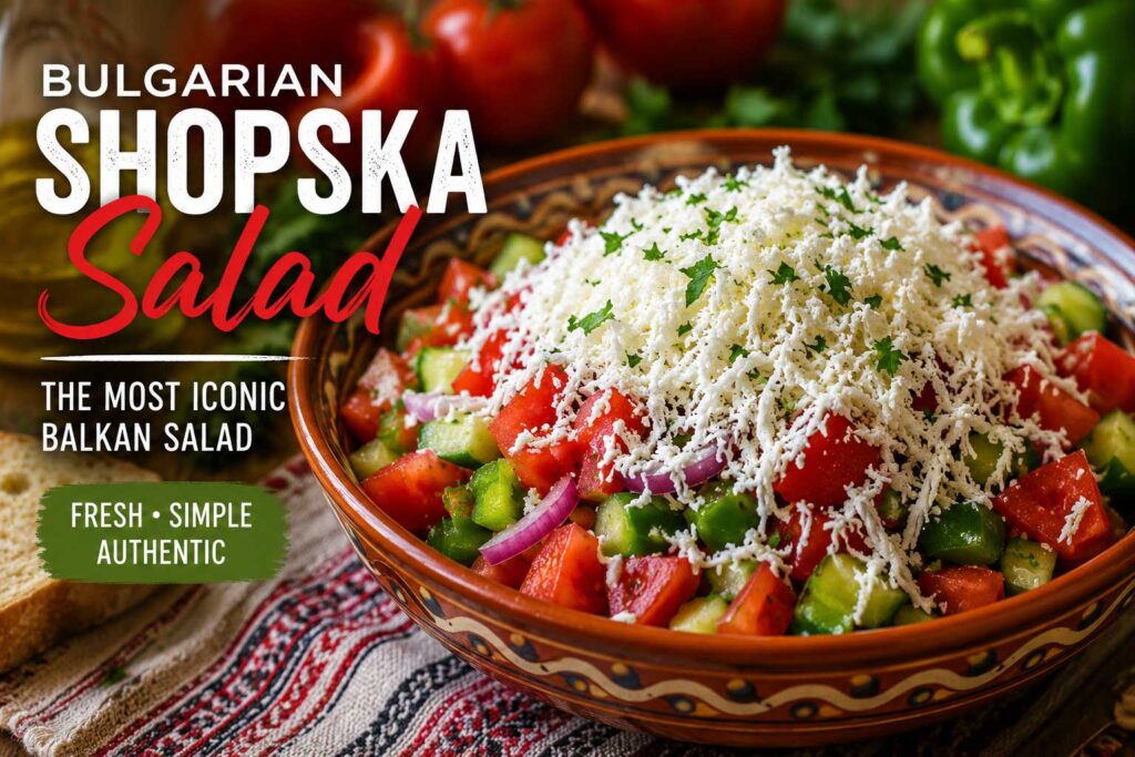 Bulgarian Shopska Salad Recipe with sirene