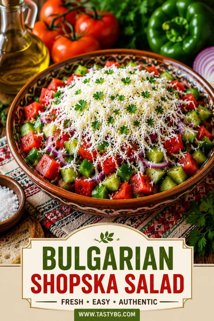 Bulgarian cucumber tomato salad recipe with sirene cheese