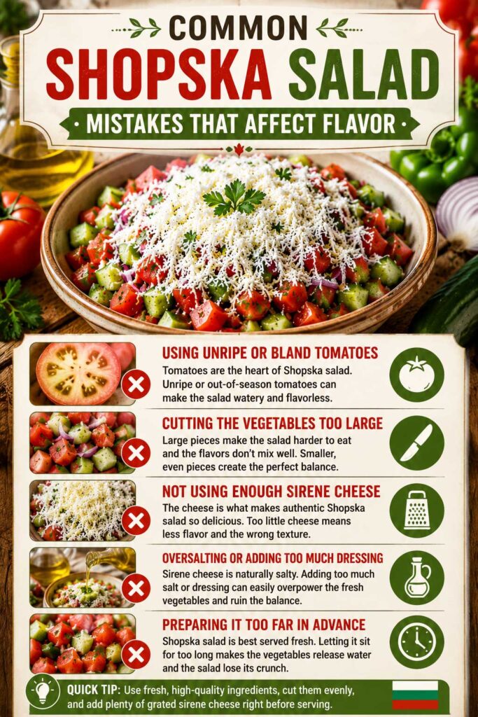 Common mistakes in Bulgarian Shopska salad preparation recipe