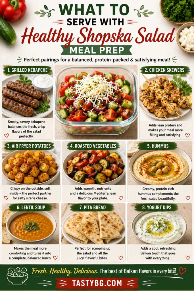 Healthy Shopska Salad meal prep pair with food