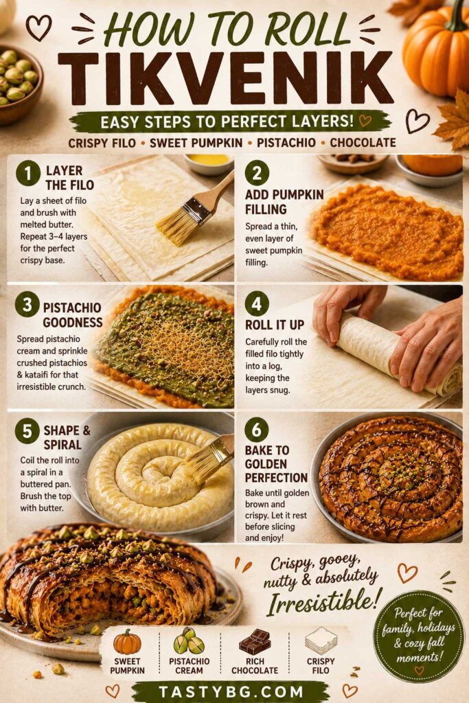 How to make tikvenik pastry steps infographic