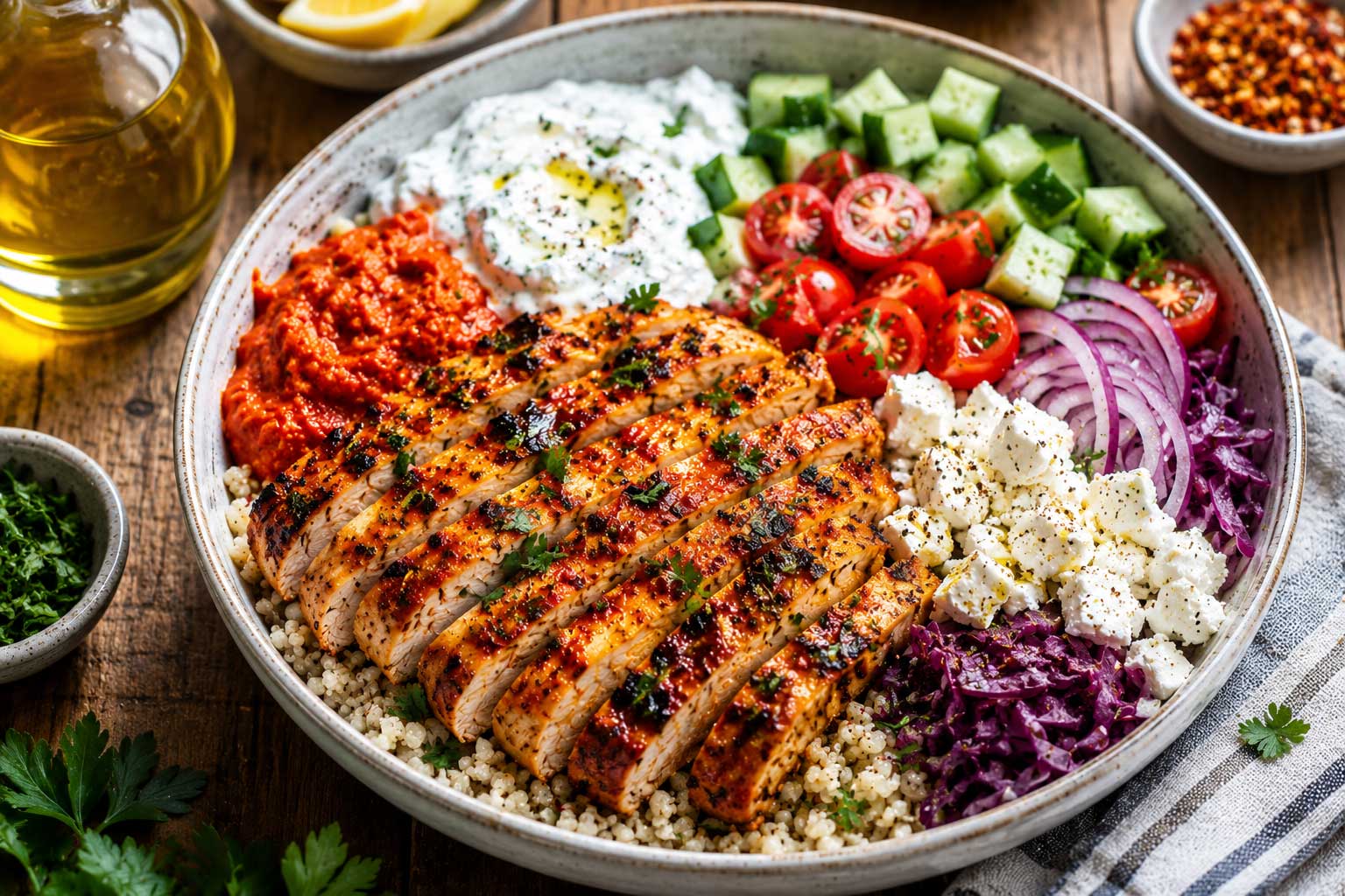Mediterranean Ajvar Chicken Bowl Recipe