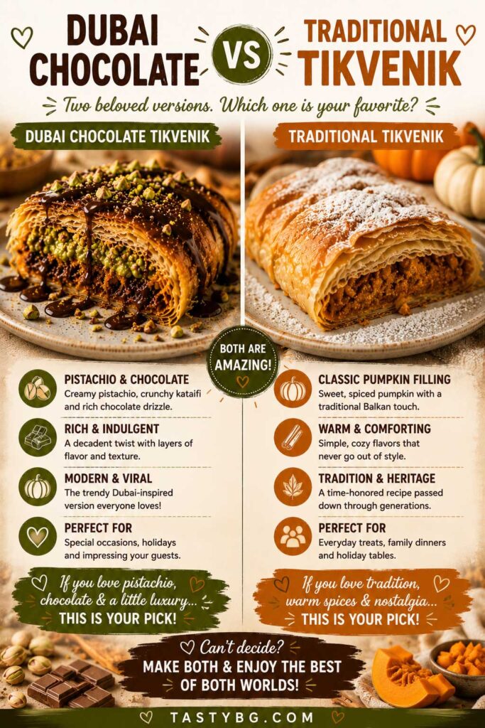 Traditional Tikvenik vs Dubai Chocolate Tikvenik