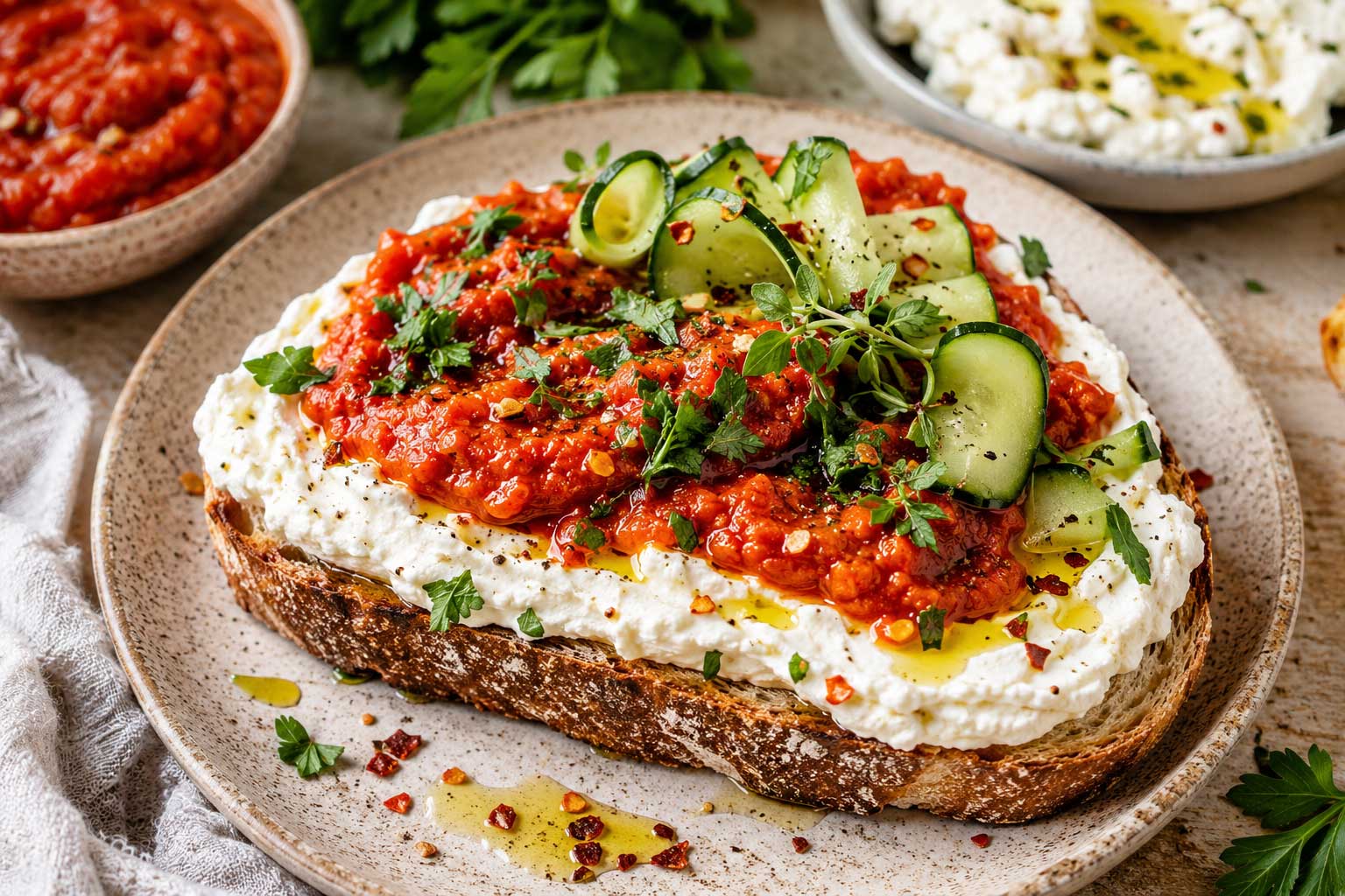 Whipped Feta Lutenitsa Toast Recipe