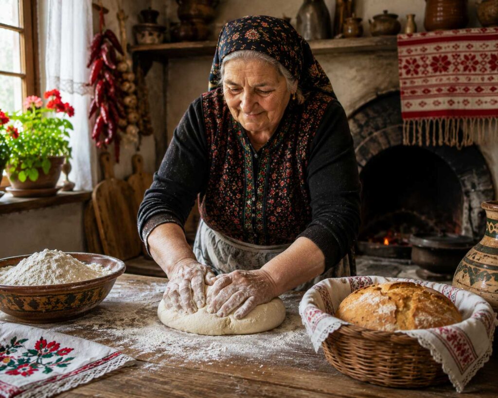 Kneading dough Balkan tradition recipe