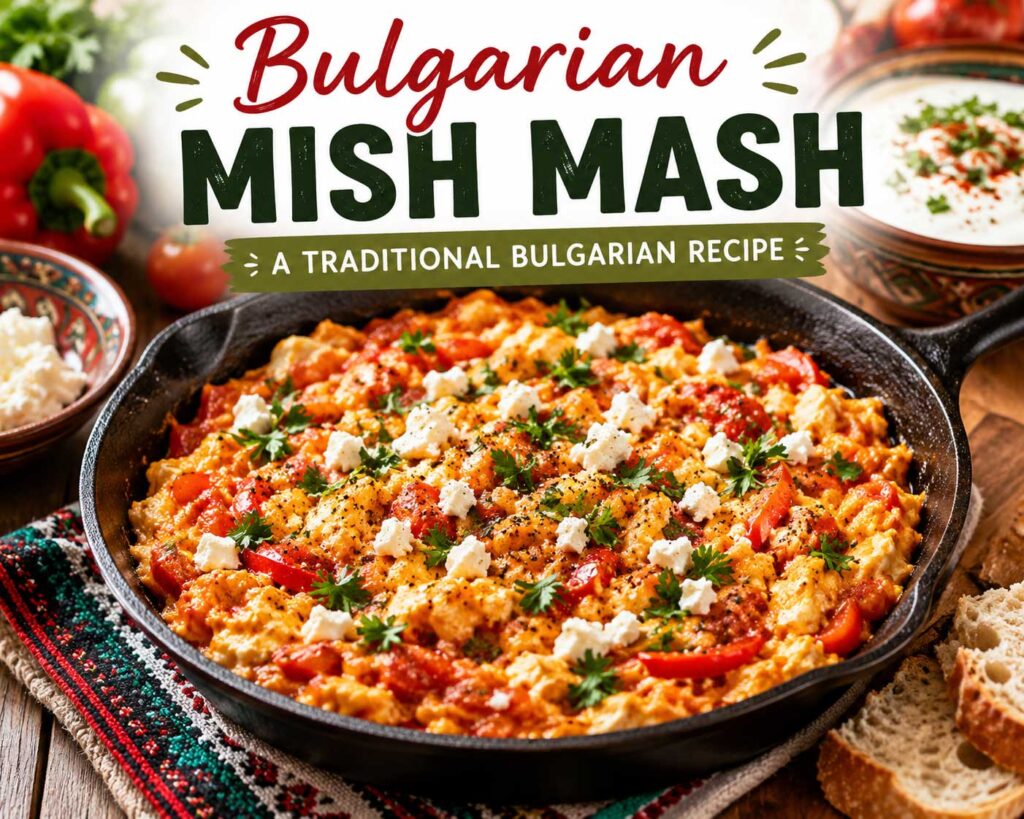 Mish mash Bulgarian recipe in skillet