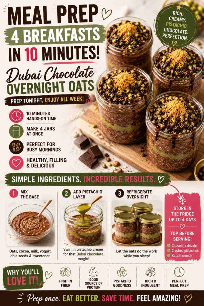 overnight oats with pistachio cream meal prep recipe