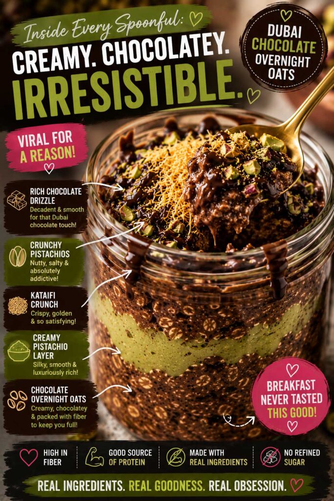 viral overnight oats made with pistachio and dubai chocolate